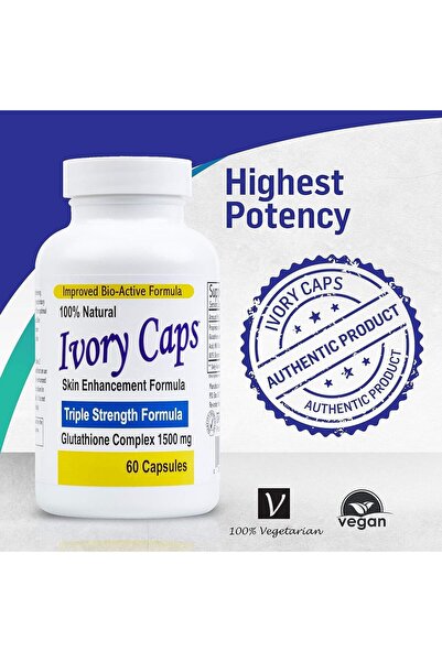 Ivory caps - Maximum 1500 mg Glutathione Skin Whitening Pills Complex, 60 Capsules