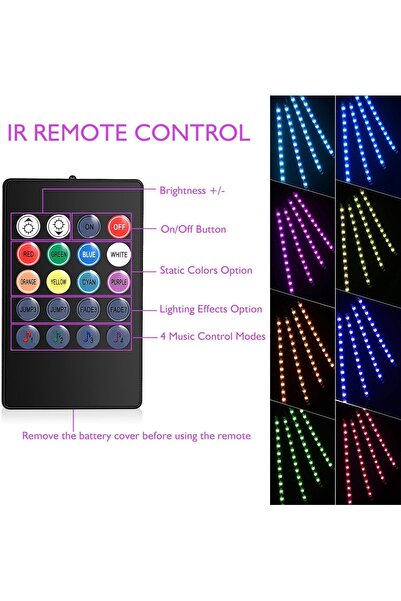 Sunnest Car LED Strip Lights, 4pcs 48 USB LED Interior Lights, MultiColor, Sound-Activated, Remote,