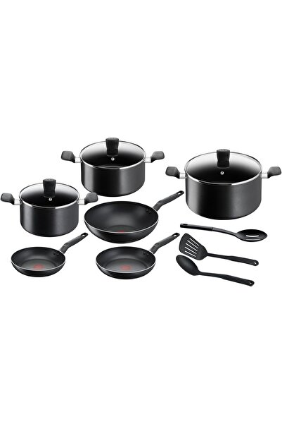 TEFAL Cookware Set of 12 Pieces - Non-Stick with Thermo Signal - Black - Super Cook B143SC86