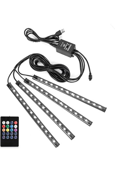 Sunnest Car LED Strip Lights, 4pcs 48 USB LED Interior Lights, MultiColor, Sound-Activated, Remote,