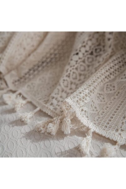 genernic Sutuo Home Boho Crochet Lace Semi-Sheer Curtain Panel 59" x 84" Beige Cotton Geometric