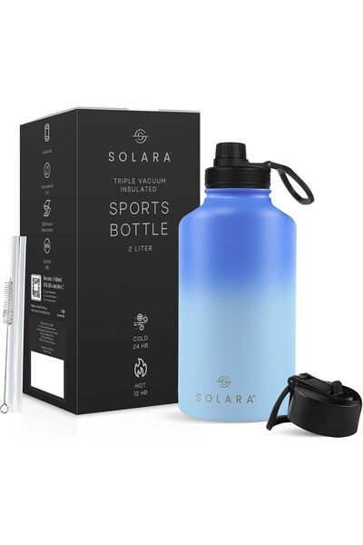SOLARA زجاجة مياه معزولة من الفولاذ المقاوم للصدأ، سعة 2 لتر - موجة زرقاء
