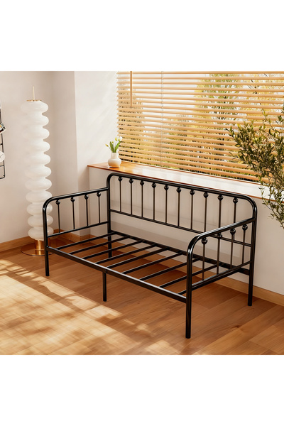 Yanara Heavy Duty Metal Daybed Frame with Metal Slats, Twin Sofa Bed Platform in Black Sanded Color