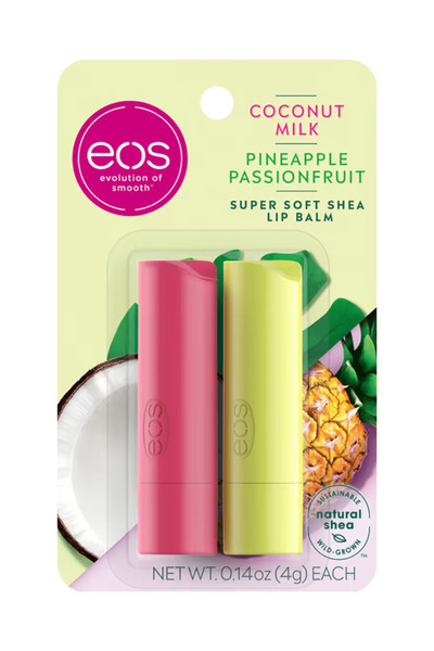 Eos مرطب شفاه إي أو إس بنكهة جوز الهند والأناناس وفاكهة العاطفة - عبوة من قطعتين