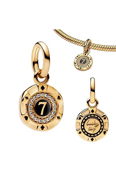 Lovecharm قلادة على شكل رقاقة كازينو محظوظة بلون فضي وذهبي