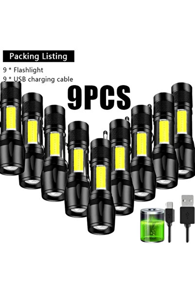 Choice 913 9 قطع COB+XPE مصباح محمول 1-10 قطع مصباح يدوي صغير قابل للتكبير والتصغير ومصباح تركيز تكتيكي قابل لإعادة الشحن F