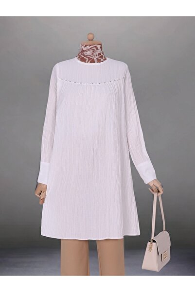 MissRunin Robot Pearl Shabby Tunic with Stone Handle Button