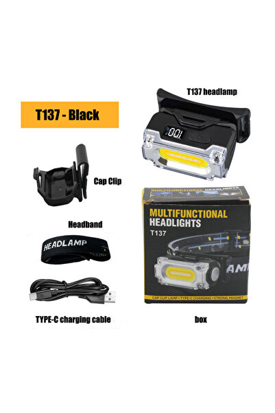 Choice T137-مصباح أمامي مغناطيسي أسود فائق السطوع مزود بثلاثة مصادر ضوء ومشبك...