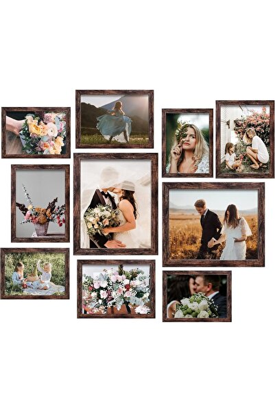 Generic LUCKYLIFE 10-Piece Photo Frame Set (20×25, 12.5×18, 10×15 cm) Brown