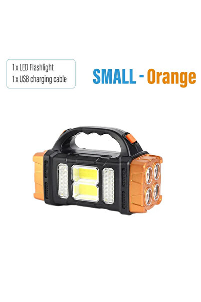 Choice مصباح يدوي صغير برتقالي اللون عالي الطاقة بتقنية LED، مناسب للتخييم والعمل، قابل للشحن بالطاقة الشمسية، مزود بأربع سرعات، قابل لإعادة الشحن عبر منفذ USB