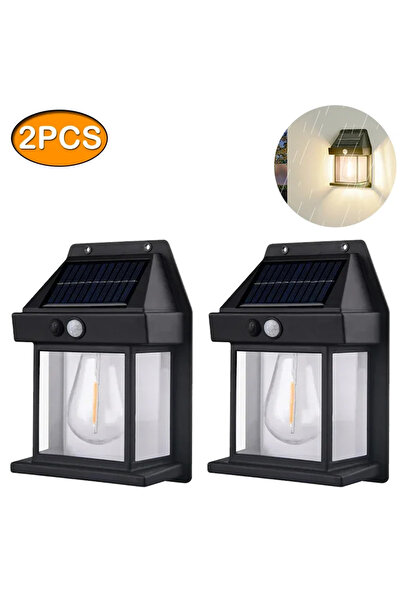 Choice مصباح حائطي يعمل بالطاقة الشمسية خارجي أسود اللون، قطعتين، مقاوم للماء...