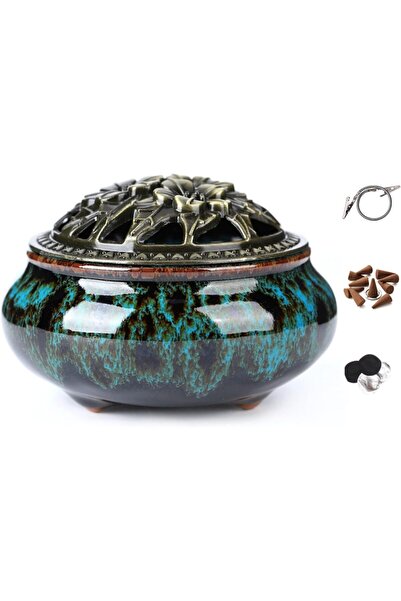 LamDawn Ceramic Incense Burner with Stick Holder and Fireproof Pad (Gray)