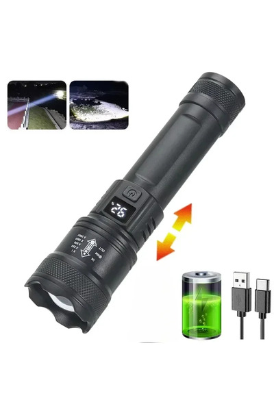 Choice مصباح يدوي قوي للتخييم S384 مزود بمنفذ USB 18650 مع إضاءة جانبية وكشاف تكتيكي خارجي