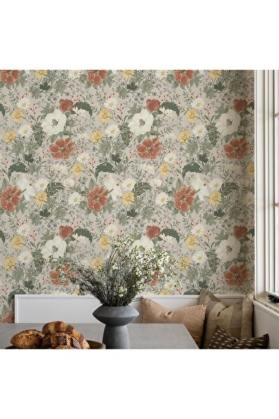 AZONEE Vintage Peel and Stick Wallpaper, Grey Floral, 118" x 17.3"
