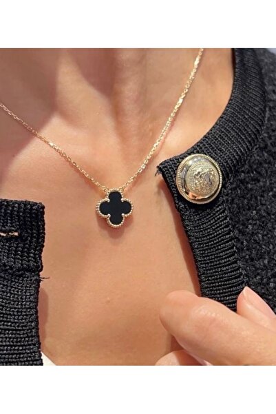 MODA 316L Çelik Kadın Kolye - Gold l Kırmızı-Siyah-Beyaz Çift Taraflı