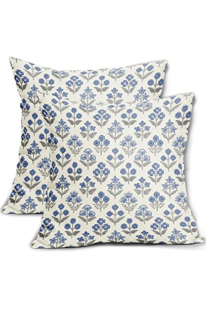 Sivirary أغطية وسائد مطبوع بنقشة زهور عتيقة للمنزل الريفي، أزرق ورمادي، 45.7×...