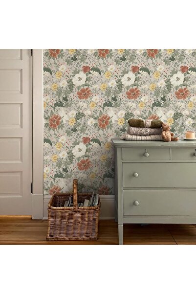 AZONEE Vintage Peel and Stick Wallpaper, Grey Floral, 118" x 17.3"