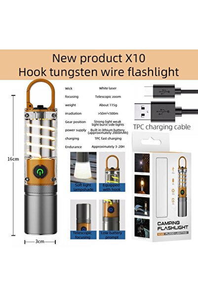 Choice X10(White Laser) Dual Source Strong LED Tungsten Lamp Telescopic Zoom Flashlight Waterproof Outdoor