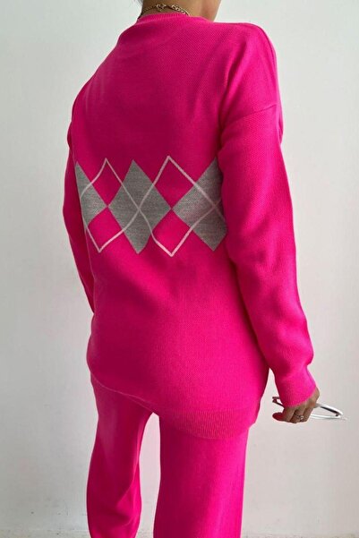 Modafeminen Knitwear Set Tr0177 Fuchia