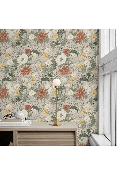 AZONEE Vintage Peel and Stick Wallpaper, Grey Floral, 118" x 17.3"