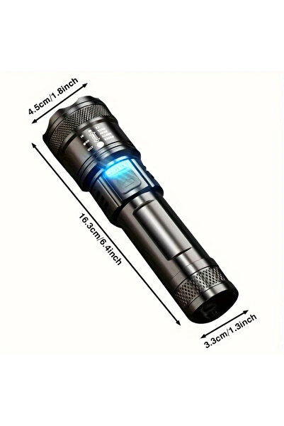 Choice مصباح يدوي تلسكوبي ML2219 أسود من الليثيوم أيون زووم، مصباح يدوي عالي الطاقة قابل لإعادة الشحن عبر USB LED