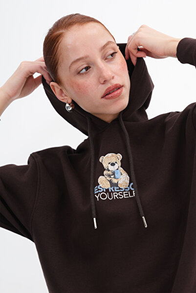 Addax Teddy Bear Printed Fleece-Lined Sweatshirt S12691