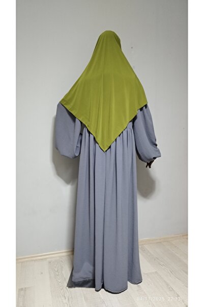 AHRAR tesettür Short Length Sandy Souffle Khimar Ready to Wear Hijab Scarf Olive Green