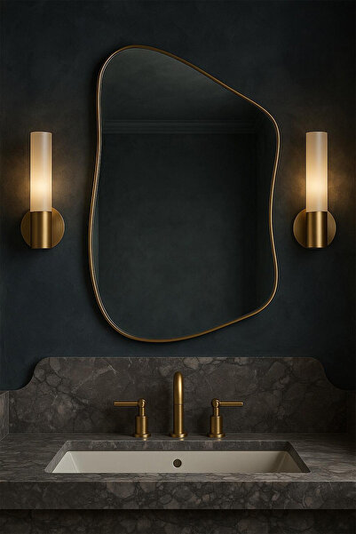 Fawdecor Premium Şık Asimetrik Ahşap Çerçeveli Duvar Banyo Hol Aynası - Moder...