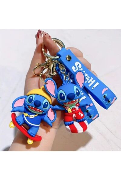 OEM Pachet 3 Brelocuri Stitch din Silicon, Model 3D cu Cataramă Metalică și C...