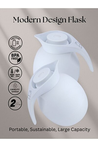 Raz Home Set of 2 High Quality Vacuum Flask for Coffee Tea Water 1000ml - White
