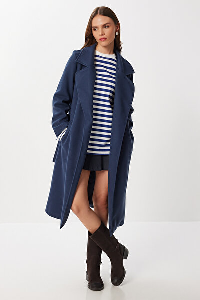 Lovelyİstanbul Double-Breasted Collar Belted Cashmere Coat Lgp0030 Dark Blue