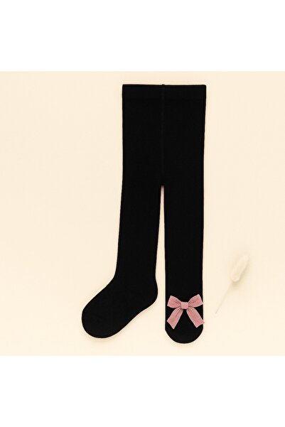 Mixbo children's tights with sole, pink bow, thick cotton, 6-12 months, black