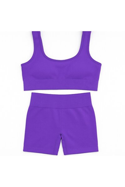 Mixbo - 2-piece gym set, shorts and sports bra, purple, S