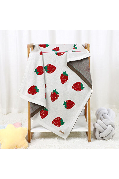 Ominii New knitted pure cotton cute strawberry jacquard baby blanket