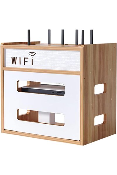 TERRIFI WiFi Router Storage Box Wooden Cabinet for Router and Modem (Charcoal Wood)