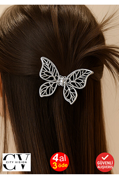 cityvision Butterfly Model Silver Color 7 cm Medium Size Metal Hair Clip