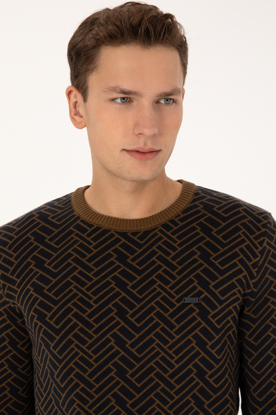 U.S. Polo Assn. Men's Slim Fit Crew Neck Khaki Sweater 50308343-Vr027