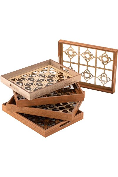 Generic صينية تقديم خشبية من كافسان بغطاء زجاجي، 40×30×4 سم، مستطيلة، بني