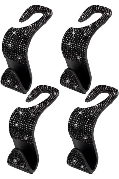 fulina Car Seat Headrest Hooks, Auto Back Seat Hanging Storage Organizer Rhinestone Vehicle Pack of 4 Black