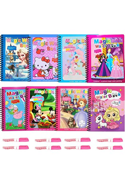 Pitikot Set 8 Carti de Colorat cu Apa pentru Fete, Unicorni, Printese, Minnie, Elsa, Hello Kitty