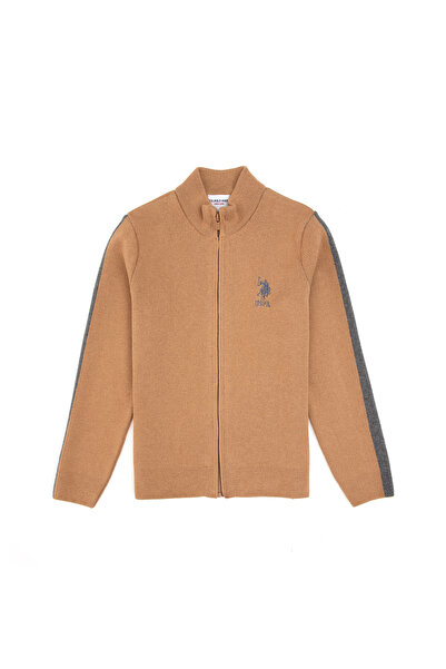 U.S. Polo Assn. Boy's Camel Zippered Knitwear Cardigan 50317144-Vr015