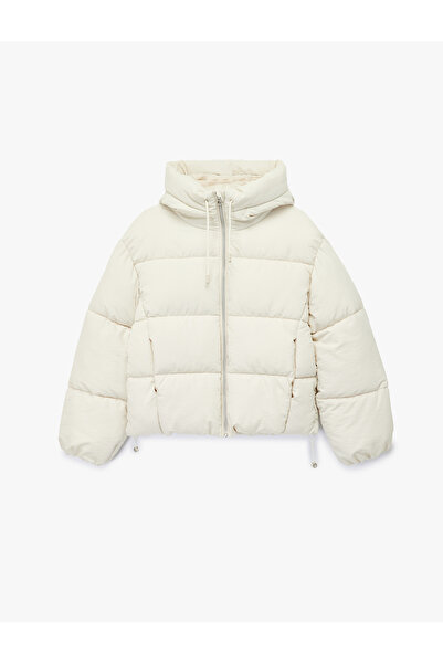 Koton Άνετο παλτό με φερμουάρ με κουκούλα καπιτονέ ψηλός λαιμός φουσκωτό παλτό