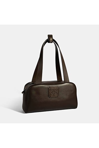 Desa Women's Dark Brown Monogram Logo Leather Shoulder Bag