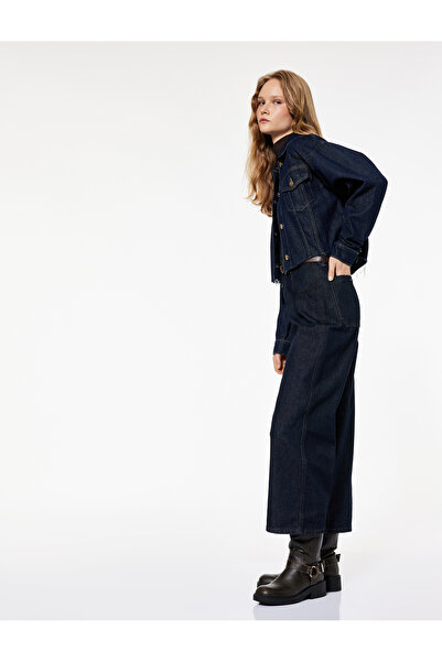 Koton High Waist Cotton Belt Detailed Pocketed Short Wide Leg Jean Trousers - Wide Leg Jeans