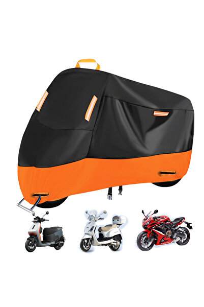 NO BRAND غطاء دراجة نارية واقي من الشمس ومقاوم للمطر أسود برتقالي - مع شريط م...