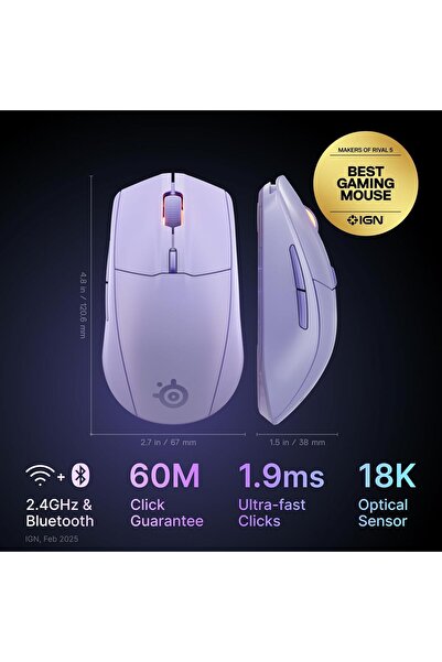 SteelSeries Rival 3 Wireless Gen 2 Gaming Mouse - Lavender