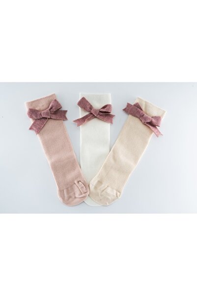 Mixbo – Children's socks with pink color and applied bow, cotton, 2-5 years