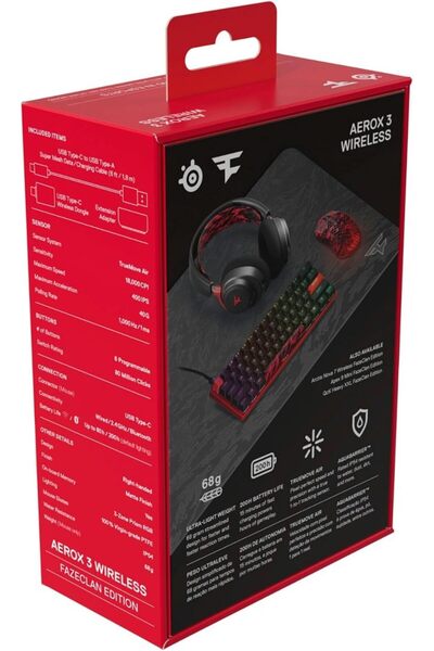 SteelSeries Aerox 3 Wireless - FaZe Clan Edition RGB Gaming Mouse (68g, TrueMove Air, IP54)