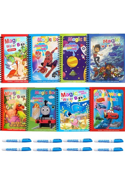 Pitikot Set 8 Carti de Colorat cu Apa pentru Baieti – Cars, Paw Patrol, Spiderman, Dinozauri