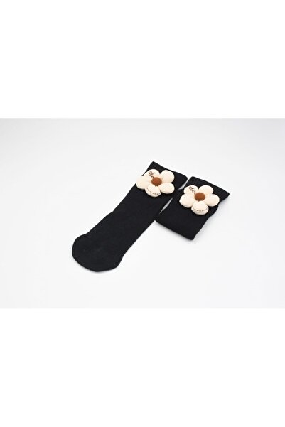Mixbo Kids Socks, Black with Cream Flower, Cotton, 2-5 years